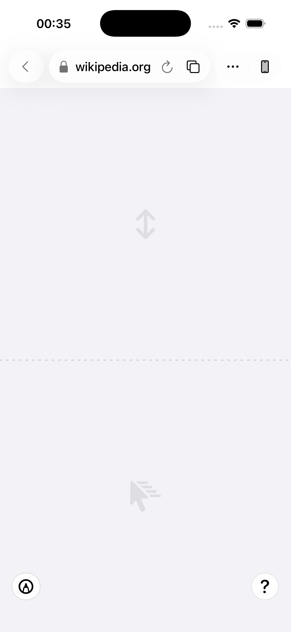 Actual AirWeb simulator screenshot showing the iPhone trackpad while Wikipedia is on the TV.