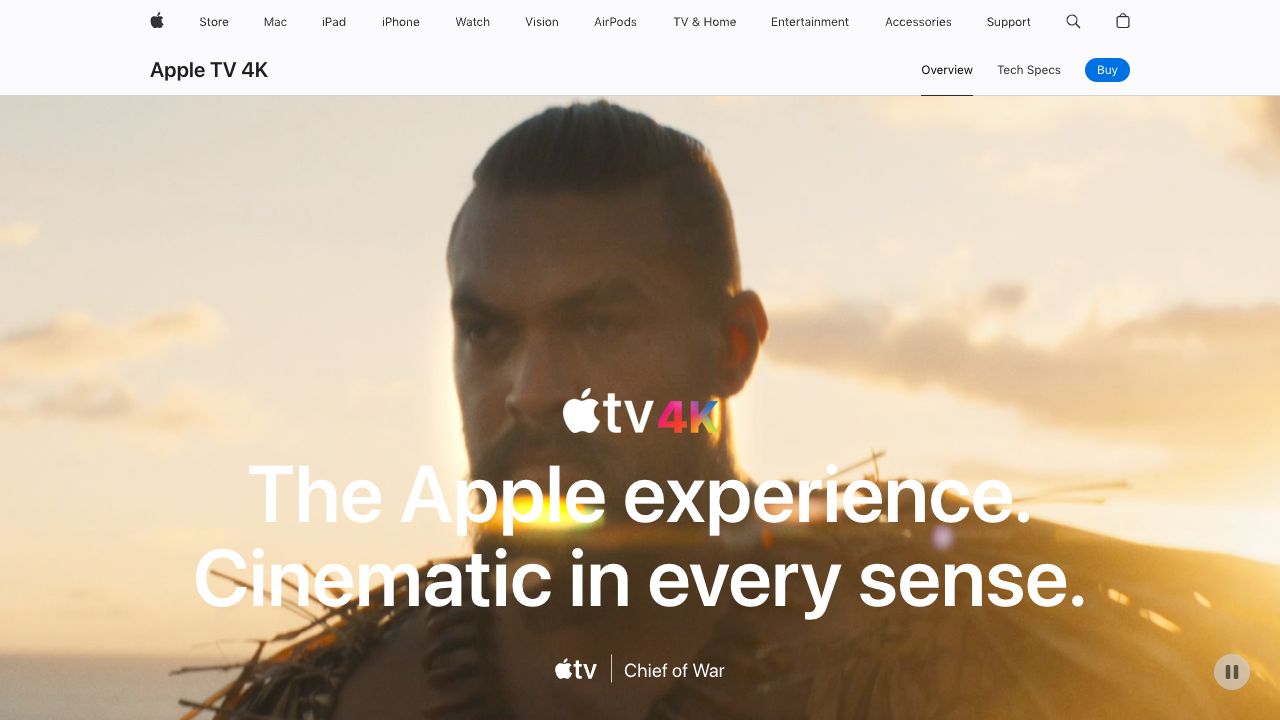 Actual webpage screenshot showing the Apple TV 4K page on the TV.